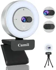 2K Webcam with Light, HD Webcam for PC with Built-in Privacy Cover, Adjustabl...