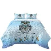 Light Blue Native Owl Coverlet