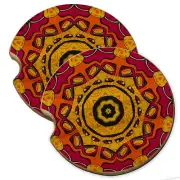 Hippy Sunshine Wood Car Coaster Gift Set fit Car & Truck Cup Holder
