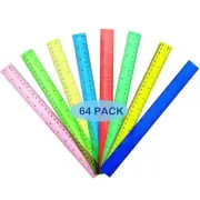 LYDTICK 64 Pack Rulers 12 Inch in Bulk Plastic Rulers for Kids Back to School...