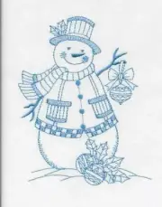 10 BLUE Snowmen Quilt Blocks Embroidered NICE
