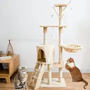 Cat Tree Cat Tower for Indoor Cats Play Tower, 135 cm Multi-Level Cat Furniture Condo Cat Caves Cat House with Hang Ball Toys and Cat Sisal Scratching Posts for Kittens Pet House Play, Beige