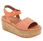 FitFlop Eloise Cork-Wrap Woven Women's Platform Wedge Sandals Coral Leather US 9