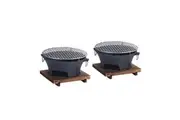 SOGA 2X Large Cast Iron Round Stove Charcoal Table Net Grill Japanese Style BBQ Picnic Camping with Wooden Board