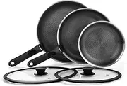 ROYDX Non Stick Frying Pan Set, 18/10 Stainless Steel Frying Pan Sets 20/25/30 cm, Two Lids and Removable Handles, Stackable, Easy Cleaning, All hobs Compatible Including Induction