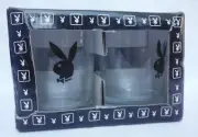 2005 Playboy D.O.F. Bunny Club Black Logo Drinking Glasses Hugh Hefner set 4