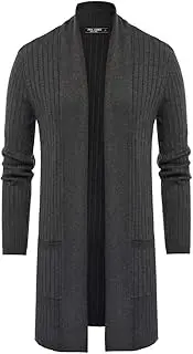 [PJ PAUL JONES] Men's Shawl Collar Open Front Long Cardigan Ribbed Knit Sweater with Pockets