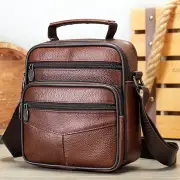 Ekphero Men Genuine Leather Messenger Bag with Zipper Large Capacity Small Shoulder Bag Retro Handbags Bussiness Casual