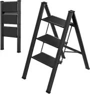 3 Step Ladder, Folding Step Stool with Wide Anti-Slip Pedals, Aluminum Portab...