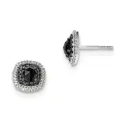 14k White Gold Black and White Real Diamond Square Post Earrings