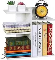 PAG Wood Desktop Bookshelf Assembled Countertop Bookcase Literature Holder Accessories Display Rack Office Supplies Desk Organizer, White