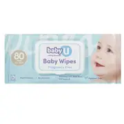 Baby U Wipes 80 Pack Gentle Cleanser Fragrance Free Hypoallergenic 16 x 18cm