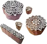 Royal Kraft Henna Wooden Stamps Artistic Lotus Floral Pattern Printing Blocks (Set of 5)