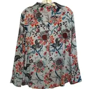 Chico's NEW Sandwash Satin Top Size 2 (Womens Large) Light Blue Paisley Floral