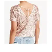 Abercrombie and Fitch Rose Gold Sequins Top Tie Open Back Boxy size S