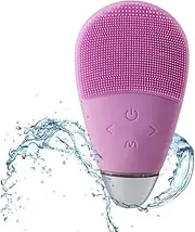 Facial Cleansing Massager Brush, Rechargeable Electric Handheld Face Massager, Waterproof Ultra Hygienic Soft Silicone Face Scrubber (Pink)