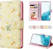 [YocoverTech] for Samsung S21 Ultra Case,for Galaxy S21 Ultra 5G Wallet Case,RFID Blocking-3 Card Slots Beautiful Flowers PU Leather Magnetic Kickstand Women Girls Protective Cover-Yellow Daisy