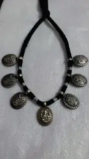 Handmade 92.5 Sterling Silver Hindu God Ganesha And Lovely Radha Krishna Necklac