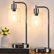 Industrial Touch Control Table Lamps Set of 2 - Black Nickel Bedside Lamps wi...