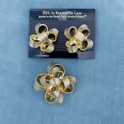 Vintage K.J.L by Kenneth Jay Lane gold plated brooch and earrings set NWT