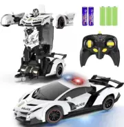 Remote Control Police Car Transform Toys Car Robot Flashing Lights, 2.4Ghz
