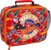 Hot Wheels Lunch Bag for Kids Cars Lunch Box School Travel Insulated Lunchbag with Drinks Holder, Red, One Size, Lunch Box