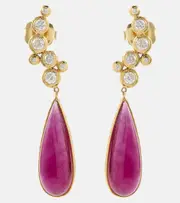 [Octavia Elizabeth] Octavia Elizabeth Floating Nesting Gem 18kt gold drop earrings with diamonds and rubellites One Size multicoloured