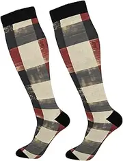 [AIXIWAWA] Socks-Red Black Checkered 1 Pair for Women Men, Knee High Long Socks for Athletic Casual Running, Multicolor