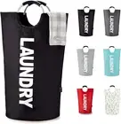 90L Waterproof Laundry Basket, Collapsible Hamper with Padded Handles