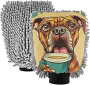 XYMZR Dog Coffee Mouth Absorbent Microfiber Car Wash Mitt, Funny Cute Anime Scratch Free for Cars Cleaning, Home Cleaning Mitts, 2 Pack, 10.24” L x 7.09” W