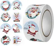 KOLONAMS 500 Pieces Christmas Stickers 1.0 Inch Round Label Stickers in Roll Cute Santa Claus Elk Truck Snowman 8 Pattern Envelope Seal Stickers Christmas Sealing Sticker for Xmas Gift Card Seal