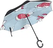 Double Layer Inverted Umbrella Cars Reverse Umbrella Polar Bear Snowflakes Windproof UV Proof Travel Outdoor Umbrella