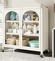 LVLDAWA Kitchen Storage Cabinet, Freestanding Adjustable Shelves Storage Rack Mobile Microwave Stand with 4 Rolling Casters for Dining Room, Living Room(White,60x42x126cm)