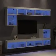 TV Stand with Storage, Cabinet Entertainment Center, Stands for Living Room, Shelf Media Console, Modern TV Unit with LED, Rack & Wall Mount Sets for Bedroom, White