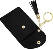 [MOKKHNB] Small PU Leather Card Holder Purse with Keyring Stylish Credit Card Holder Wallet for Keys Coins Compact Design with Tassel for Travel and Everyday Use