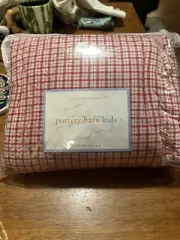 One Pottery Barn Kids Red White Plaid Fish Pattern Standard Pillow Sham NWT