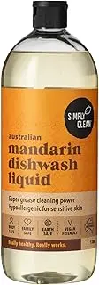 SimplyClean Mandarin Dishwash Liquid - Natural Dish Soap with Pure Australian Mandarin Essential Oil - Concentrated Grease Cutting Formula - Gentle on Skin - 1 litre