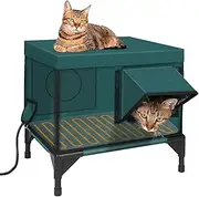 Heated Cat House for Outside Escape Door, Open Top Outdoor Cat House, Weatherproof Cat Houses for Outdoor Cats with Waterproof Awning, Outdoor Stray Cat Shelter S
