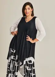 [TS] Taking Shape Double Take Mesh Layering Tunic Size 14 in Black / White, Viscose - Plus Size Women's Clothing Black / White