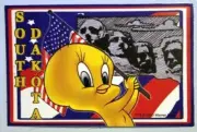 Looney Tunes Tweety Bird South Dakota Sticker Decal Vtg USA State Mt Rushmore