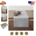 Chic 108-Inch Linen Table Runner - Soft Grey, Easy Care Classic Hemstitch Design