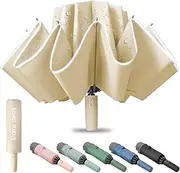 [Damp away] Automatic Windproof and Waterproof Travel Umbrella, Portable Reverse Folding Car Umbrella, Large Compact Inverted Umbrella, 10 Ribs