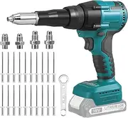 HuuppHip Cordless Rivet Gun Compatible with Makita 18V Batteries, 3/16" 5/32" 1/8" Brushless Rivet Gun with Adjustable Speed, LED Light & 20 Rivets, Portable Rivet Nut Gun Kit (Battery not Included)