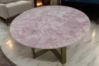Round Rose Quartz Stone Coffee Table Crystal Gemstone Conference Office Decor