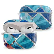Apple Airpod Pro Case - Cute Geometric Art Marble Design Protective Shockproof Silicone Cover With Keychain Option - Supports Wireless Qi Charging for Airpods Pro Generation 1 - Premium Blue