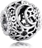 [DUUDAH] Women's Jewellery 925 Sterling Silver Pendant Beads,S925 Sterling Silver Openwork Sun Stars Moon Beads Pendant for Women Girls Daughter Mom Friends,Compatible with Bracelets