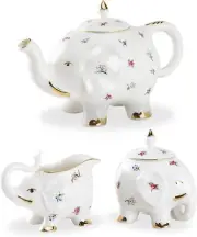 Grace Teaware Happy Elephant Dragonfly Butterfly Teapot/Sugar Creamer. 3 Pcs set