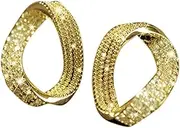 Earring Hoop,Nose Lip Rings,Stud Earrings,Earrings for Girls, Full Diamond Zircon Earrings European and American Rose Gold-Plated Earrings Women Jewellery Gift (Color : Gold, Size : One Size)