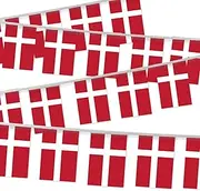32FT Small Denmark Pennant Flag Bunting,30 PCS Mini String Banner Strip Danes National Decor Rectangle for Holiday Restaurant Home Party School