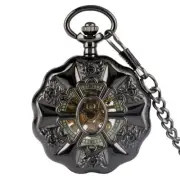 Black Men's Mechanical Pocket Watch Hollow Pumpkin Case Hand Winding Fob Watches